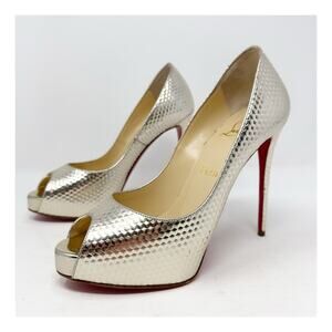 Christian Louboutin New Very Prive Metallic Peep Toe Heels Womens Size EU 36.5